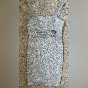 Jessica Howard Gray Lace Dress with rhinestone detail